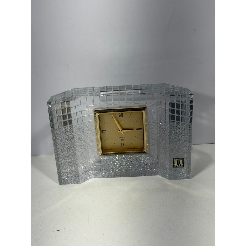 Hoya Crystal Lofty Quartz Clock Gold Face Japan 80th Anniver. Otomonai for PARTS